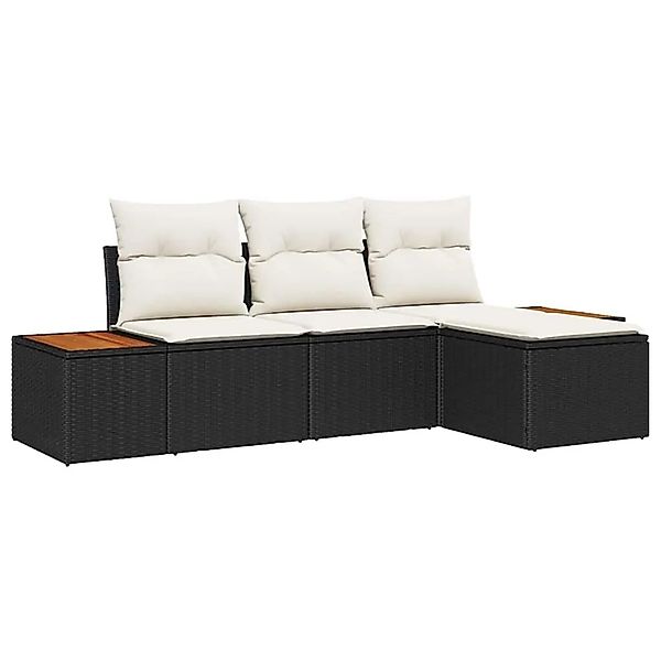vidaXL Gartensofa-set mit Kissen 4-Tlg Schwarz und Creme Poly-Rattan 335672 günstig online kaufen