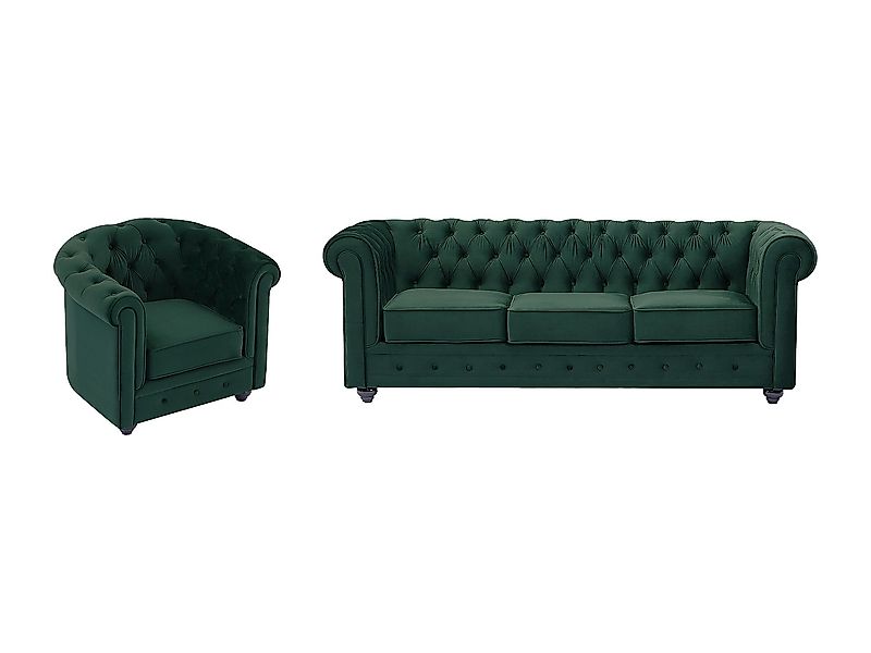 Sofa 3-Sitzer & Sessel - Samt - Grün - CHESTERFIELD günstig online kaufen