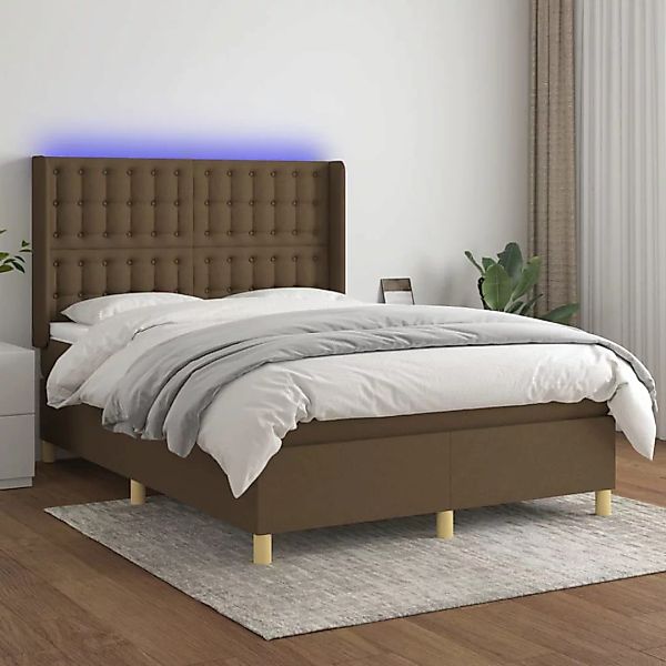 vidaXL Boxspringbett Boxspringbett mit Matratze LED Dunkelbraun 140x200 cm günstig online kaufen