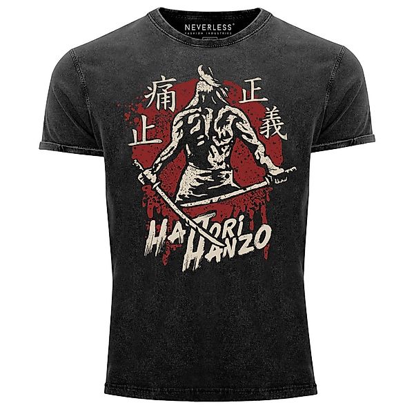 Neverless Print-Shirt Herren Vintage Shirt Samurai günstig online kaufen