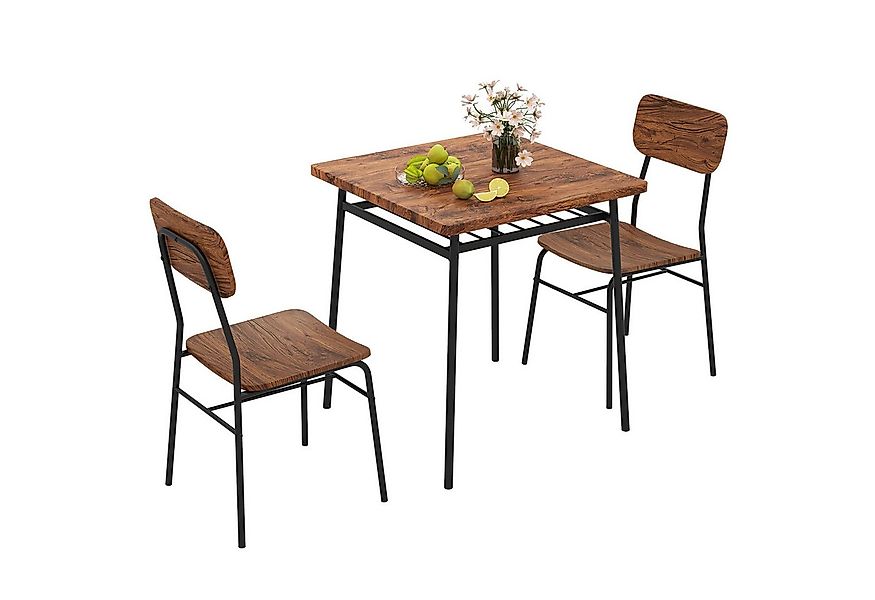 COSTWAY Essgruppe, (3-tlg), Esstisch mit 2 Stühlen, Ablageregal & Metallrah günstig online kaufen