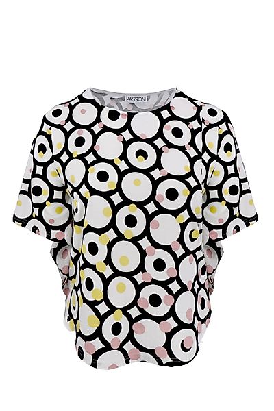 Passioni T-Shirt mit Auffälligem Schwarz-Weiß-Geometrischen Muster günstig online kaufen