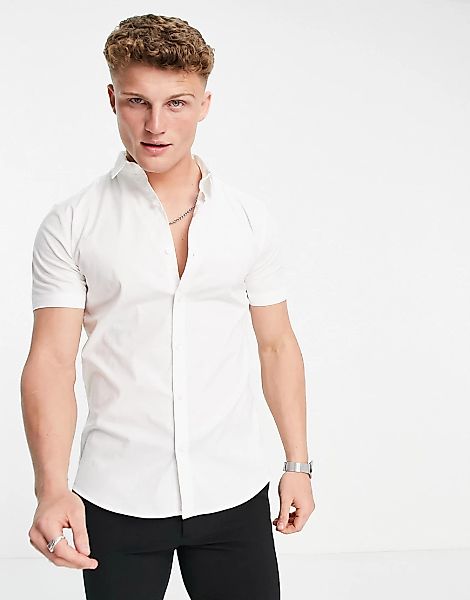 New Look – Kurzärmliges Muskelhemd in Weiß günstig online kaufen