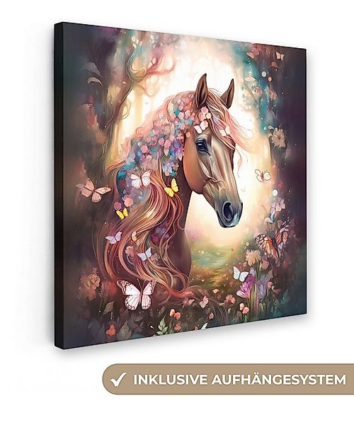 OneMillionCanvasses® Leinwandbild Pferd - Natur - Blumen - Schmetterlinge - günstig online kaufen