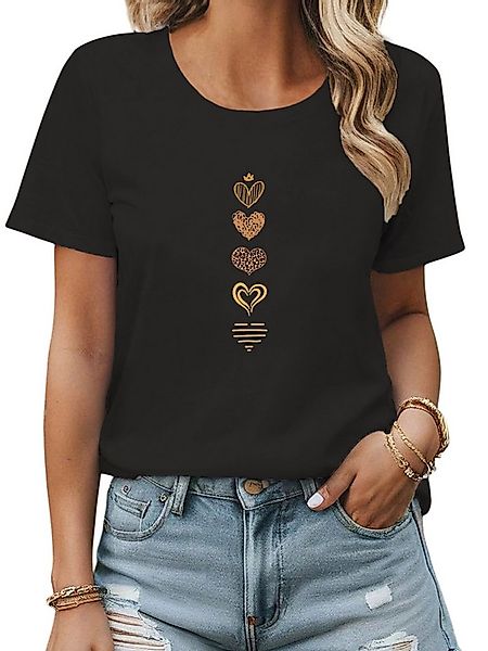 PYLIKE Kurzarmbluse Damen Bequemes Sommer Kurzarmbluse Locker Liebe Print-S günstig online kaufen