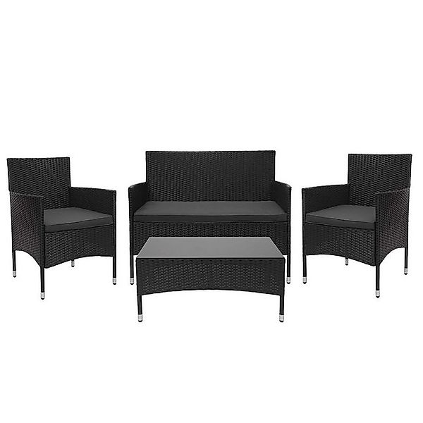 MCW Poly-Rattan Garnitur F55 4-teilig Schwarz Kissen Dunkelgrau günstig online kaufen