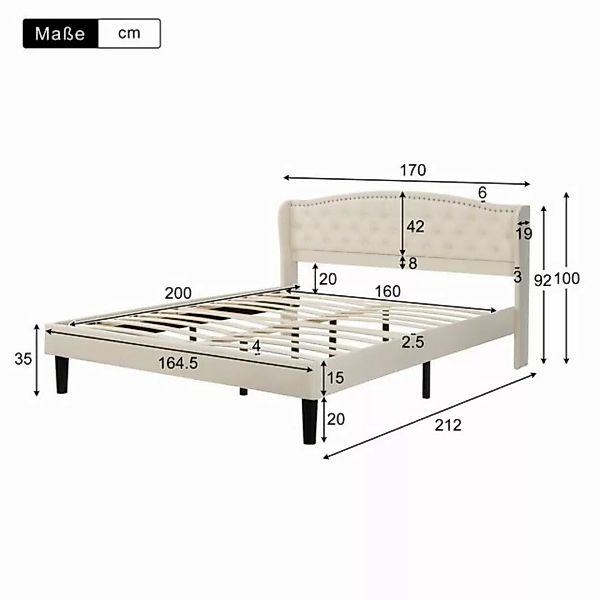 Flieks Polsterbett, Samt Doppelbett mit Polsterkopfteil und Lattenrost 160x günstig online kaufen