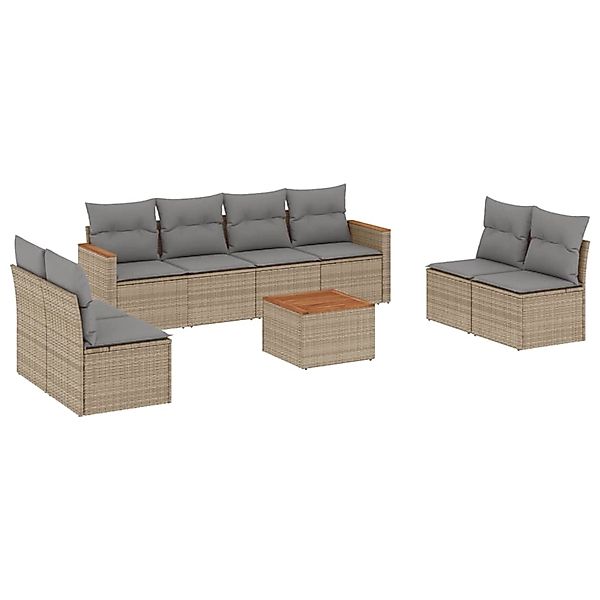 vidaXL 9-Tlg Garten-Sofagarnitur mit Kissen Beige Poly Rattan 3258300 günstig online kaufen