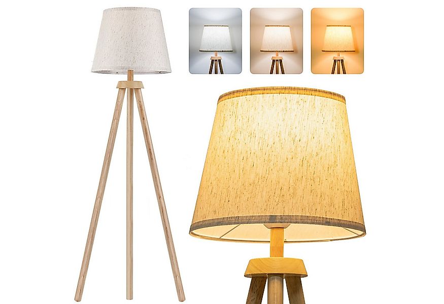 Lujasi LED Stehlampe 12W Dimmbare Dreibein Stehlampe aus Holz mit Glühbirne günstig online kaufen