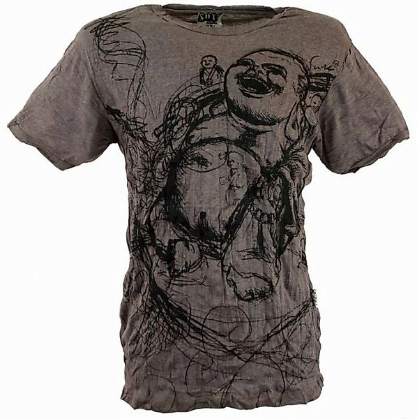 Guru-Shop T-Shirt Sure Herren T-Shirt Happy Buddha - taupe Goa Style, Festi günstig online kaufen