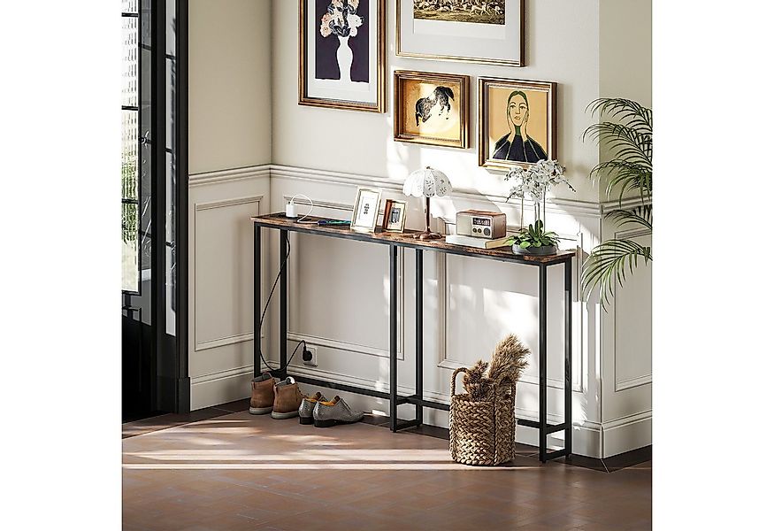 HOMCOM Konsolentisch Schmaler Sofatisch mit Ladestation, 160 cm lang (mit S günstig online kaufen