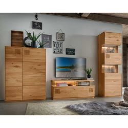 Moderne Wohnwand Wildeiche geölt 209 cm hoch (dreiteilig) günstig online kaufen