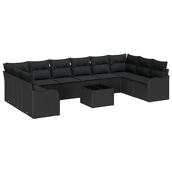 vidaXL Garten-Sofa-Set mit Kissen 11-Tlg Schwarz Poly Rattan 3345893 günstig online kaufen