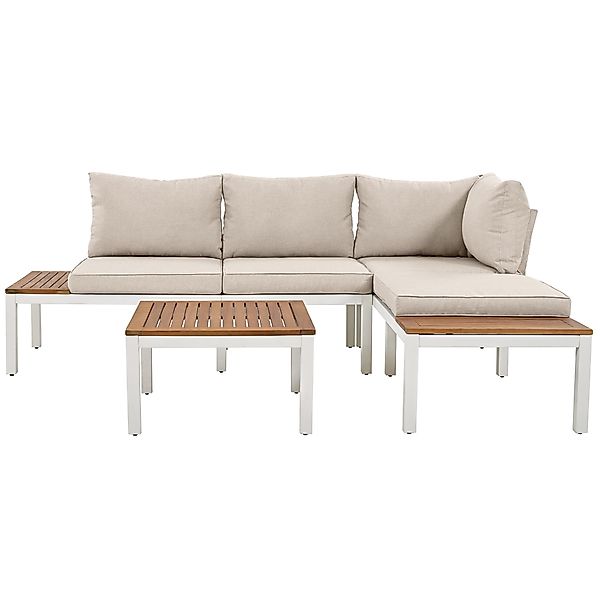 Gartenmöbel-Set, mit 2x Zweisitzer, 2x Beistelltische, 1x Tisch, Beige günstig online kaufen