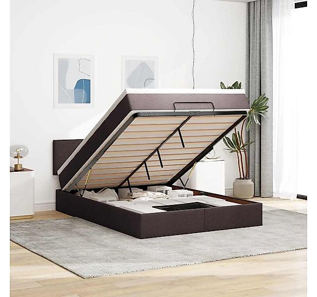 vidaXL Bett, Ottoman-Bett mit Matratze Dunkelbraun 140x190 cm Stoff günstig online kaufen