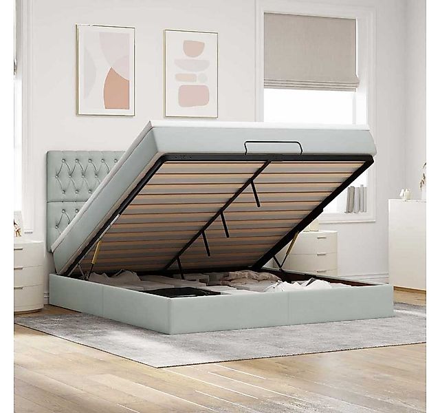 vidaXL Bett, Ottoman-Bett mit Matratzen & LEDs Hellgrau 180x200 cm Samt günstig online kaufen