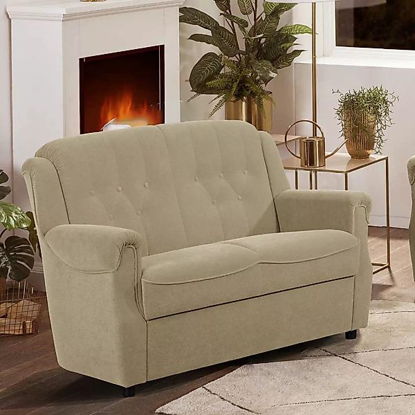 2sitzer Sofa Beige klassisch Rücken echt bezogen Flockstoff günstig online kaufen