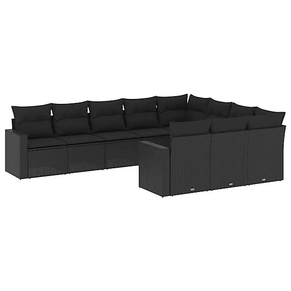 vidaXL 10-Tlg Garten-Sofagarnitur mit Kissen Schwarz Poly Rattan 3251822 günstig online kaufen