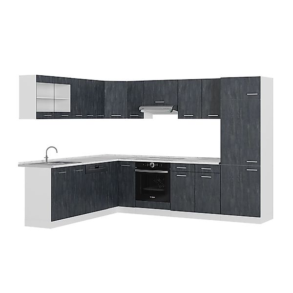Vicco R-Line Einbauküche in L-Form Schwarz Beton/Weiß 227 x 287 cm AP Marmo günstig online kaufen