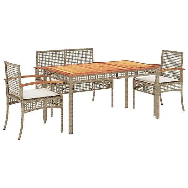 vidaXL 4-Tlg Garten-Essgruppe mit Kissen Beige Poly Rattan 3213585 günstig online kaufen