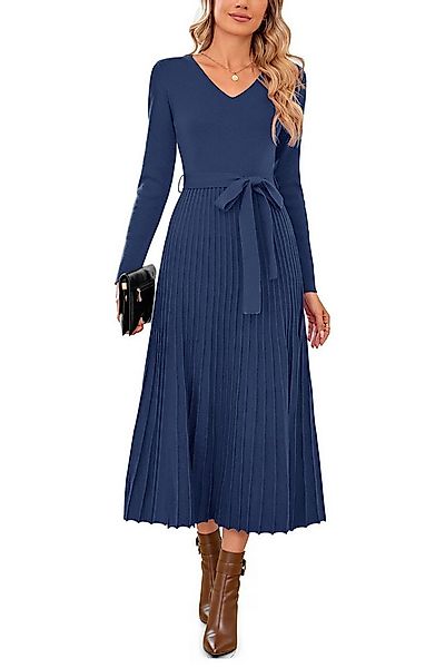 Arach&Cloz Strickkleid Damen Pulloverkleid Herbst Winterkleid Lang Plissee günstig online kaufen