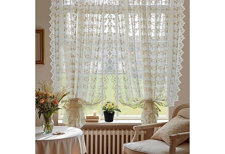 BTTO V&G Gardine Vorhang 2 Stück, Transparent Voile, Boho Blumen Gardinen, günstig online kaufen