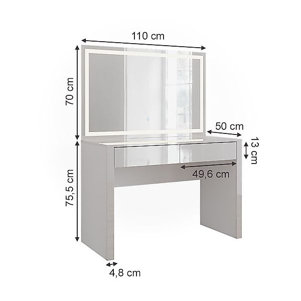 Vicco Schminktisch Annabelle, Weiß Hochglanz/Weiß, 110 günstig online kaufen