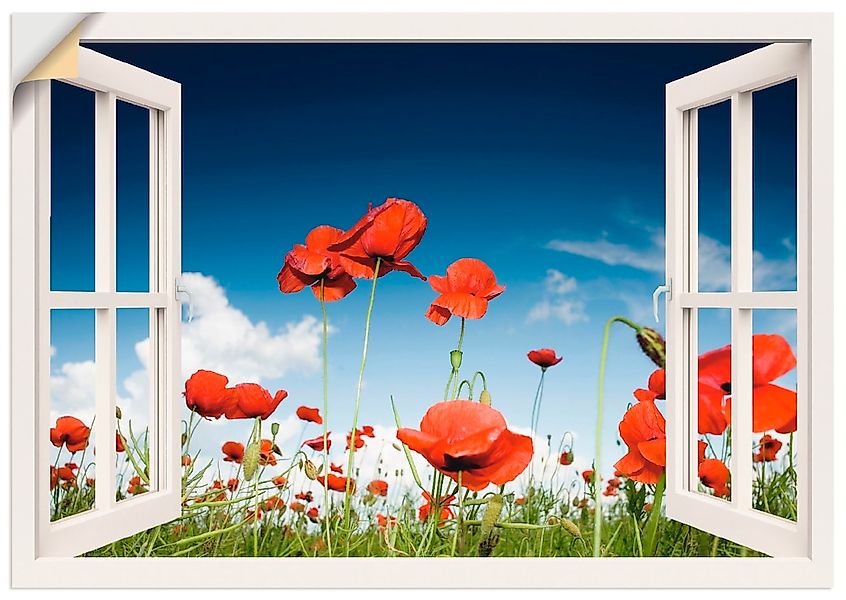 Artland Wandbild "Fensterblick Feld mit Mohnblumen", Fensterblick, (1 St.), günstig online kaufen