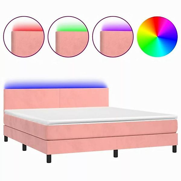 vidaXL Boxspringbett Boxspringbett mit Matratze LED Rosa 180x200 cm Samt Be günstig online kaufen