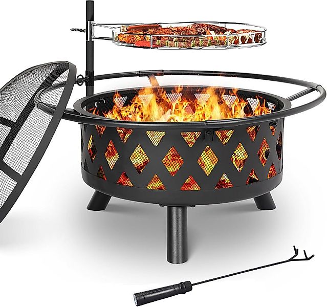 TLGREEN Feuerschale mit 360° Drehbarer Grill, (Garten Feuerkorb mit Funkens günstig online kaufen