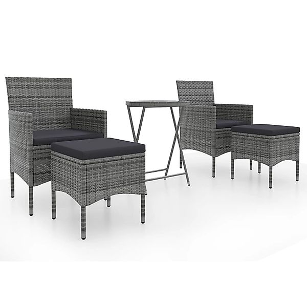 vidaXL 5-tlg Garten-Bistro-Set Poly Rattan und Hartglas Grau Modell 3 günstig online kaufen