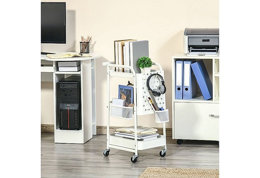 HOMCOM Servierwagen Rollwagen 3-Etagen Küchenwagen mit Schubladen und Korb, günstig online kaufen