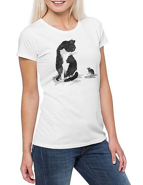 Urban Backwoods Print-Shirt Cat And Mouse Damen T-Shirt Katzen Kätzchen Kat günstig online kaufen
