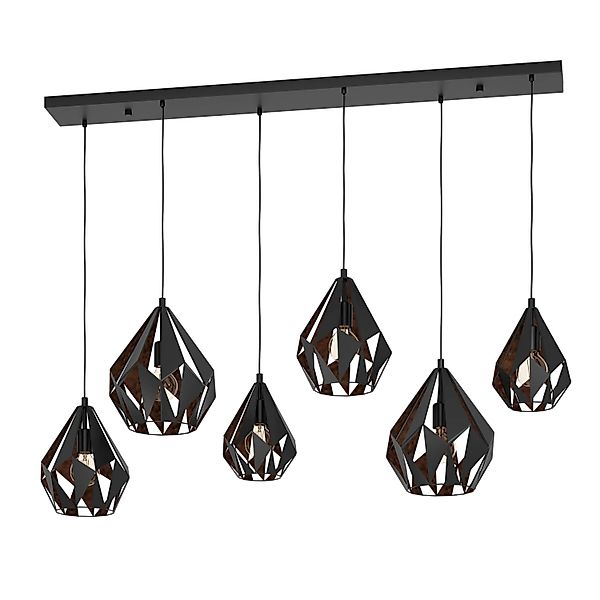 Eglo Pendelleuchte Carlton 1 Schwarz-Kupfer 107 x 38,5 x 145,5 cm 6-flammig günstig online kaufen