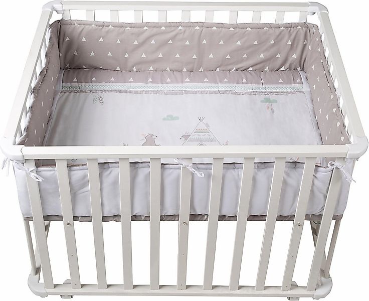 roba® Laufgitter Indibär, weiß, 75x100 cm, mit Stoffeinlage und Nestchen günstig online kaufen