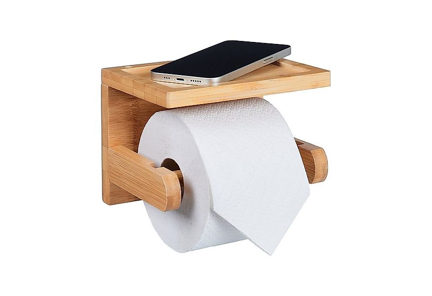 relaxdays Toilettenpapierhalter Bambus Toilettenpapierhalter mit Ablage günstig online kaufen