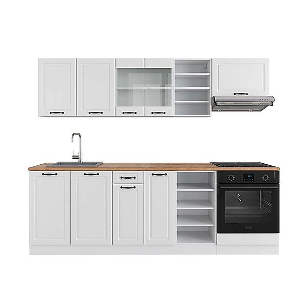 Vicco R-Line Küchenzeile Weiß Landhaus/Weiß 240 cm AP Eiche günstig online kaufen