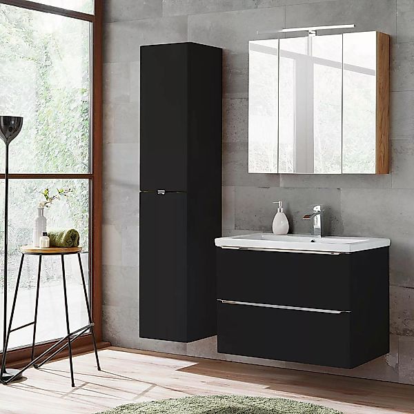 Badezimmermöbel Set mit 80cm Keramik-Waschtisch TOSKANA-BLACK-56 seidenmatt günstig online kaufen