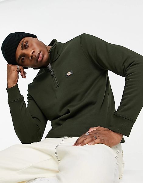 Dickies – Oakport – Sweatshirt in Olivgrün mit kurzem Reißverschluss günstig online kaufen