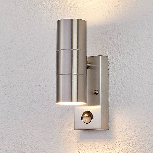 Lindby Außenwandleuchte Eyrin, Höhe 22 cm, Edelstahl, Sensor günstig online kaufen