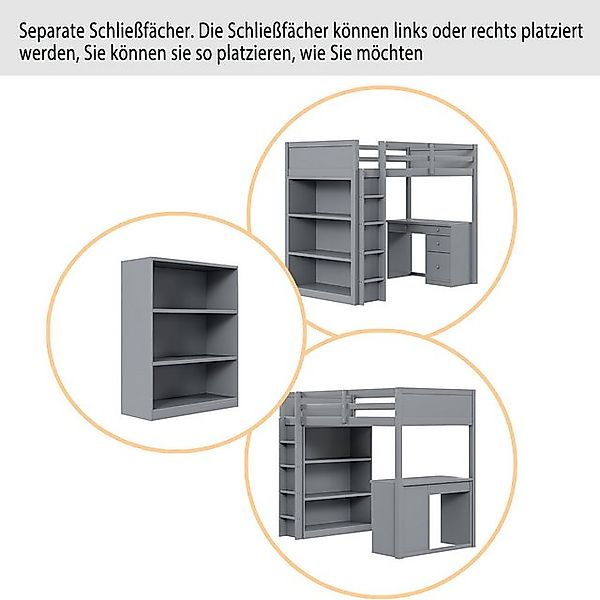 Merax Hochbett (multifunktionales Holzbett) Kinderbett 90x200cm mit Aufbewa günstig online kaufen