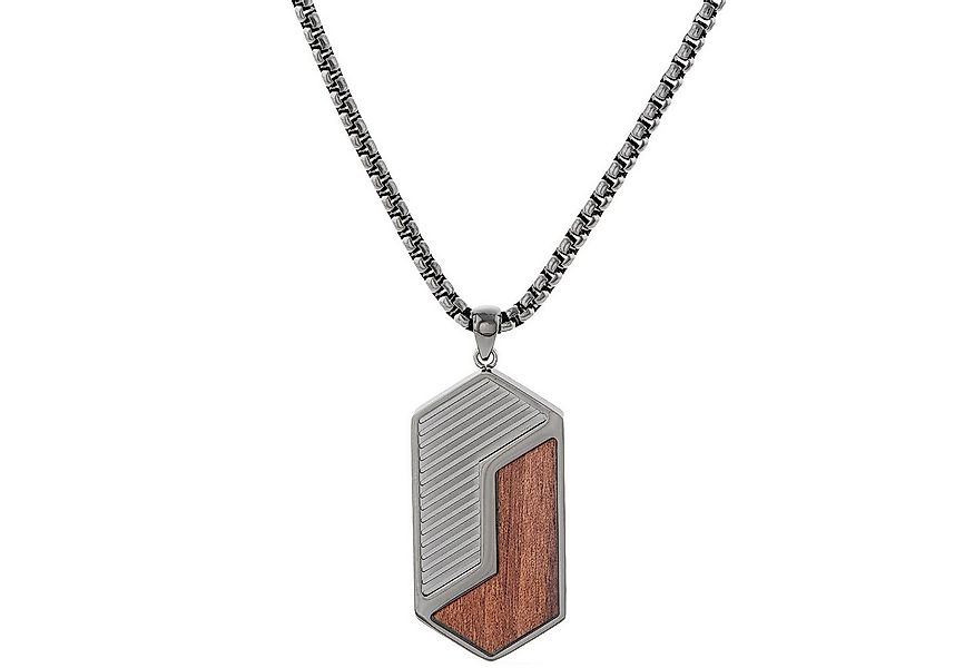 Holzkern Kette mit Anhänger Edelstahl Zigzag Walnuss/Dunkelgrau günstig online kaufen