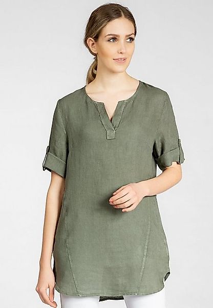 Caspar Longbluse BLU023 lange elegante Damen Halbarm Sommer Leinenbluse günstig online kaufen