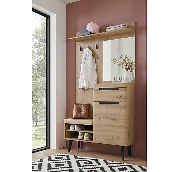 Lomadox Garderobe TIROL-61, Garderobe in Eiche Artisan Nb. mit Spiegel und günstig online kaufen