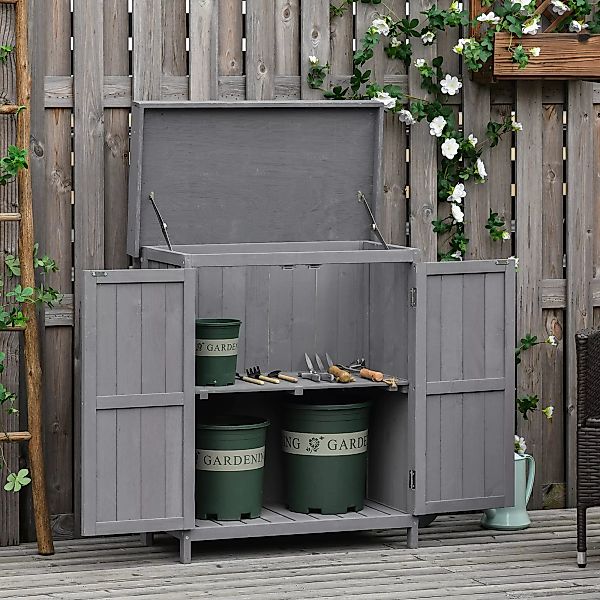 Outsunny Gartenschrank  Wetterfester Geräteschrank aus Tannenholz, Doppeltü günstig online kaufen