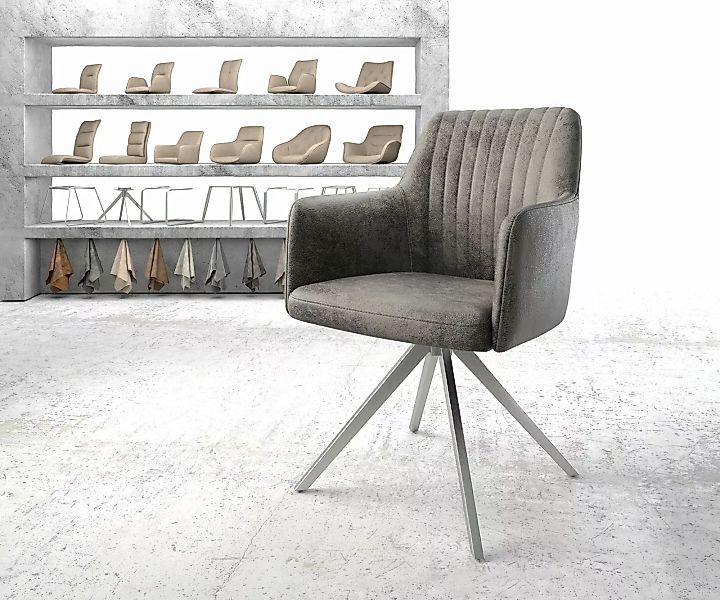 Drehstuhl Greg-Flex Grau Antik Kreuzgestell kantig Edelstahl 180° drehbar günstig online kaufen