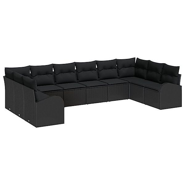 vidaXL Loungesofa 10 Teiliges Garten Sofa Set mit Kissen Schwarz Poly Ratta günstig online kaufen