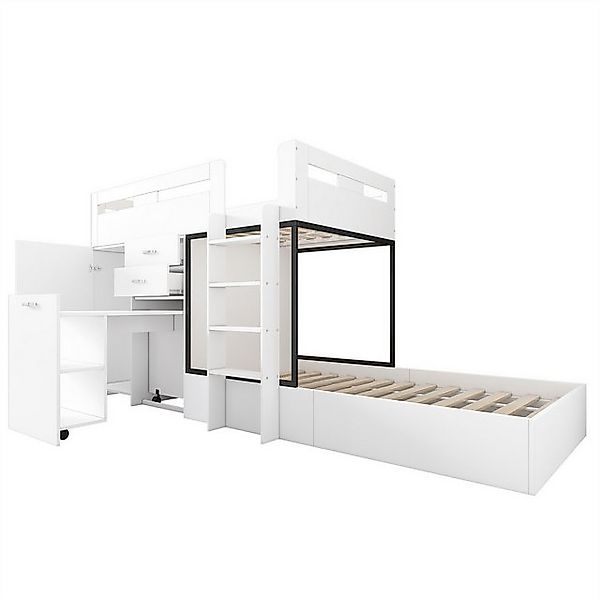 autolock Kinderbett Etagenbett mit Ausziehbarer Schreibtisch und Garderobe, günstig online kaufen