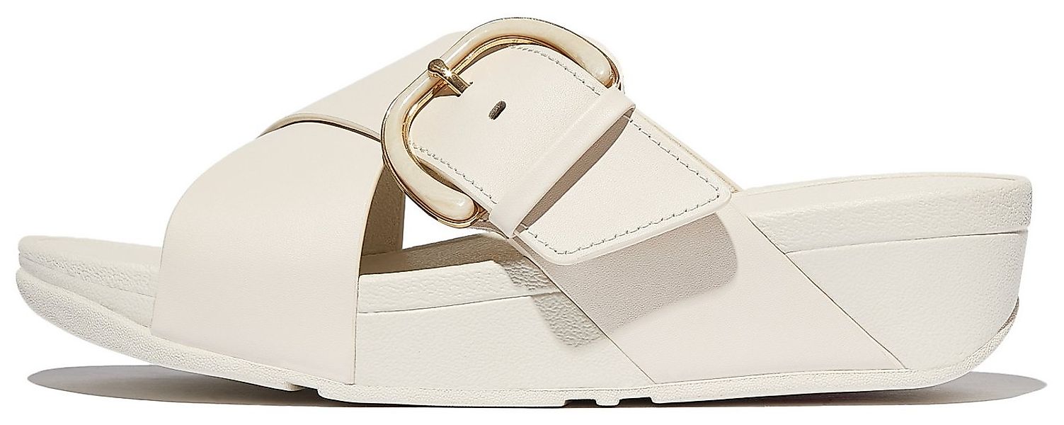 Fitflop LULU RESIN-BUCKLE LEATHER CROSS SLIDES Pantolette Plateauschuh, San günstig online kaufen