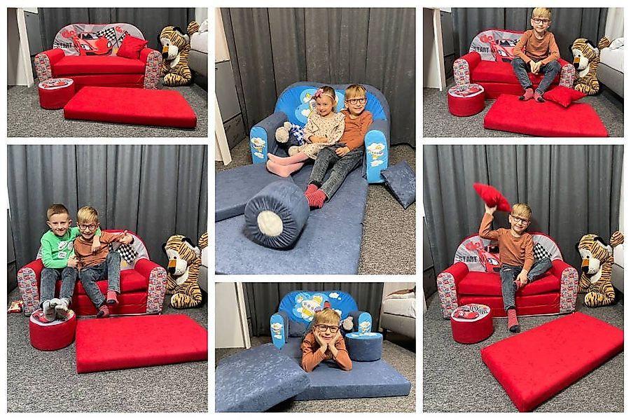 FORTISLINE Kindersitzgruppe Kindersofa Kindercouch Aufklappen Bettfunktion günstig online kaufen